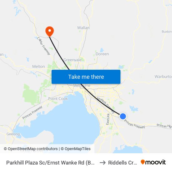 Parkhill Plaza Sc/Ernst Wanke Rd (Berwick) to Riddells Creek map