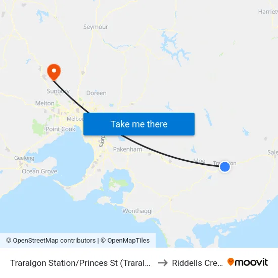 Traralgon Station/Princes St to Riddells Creek map