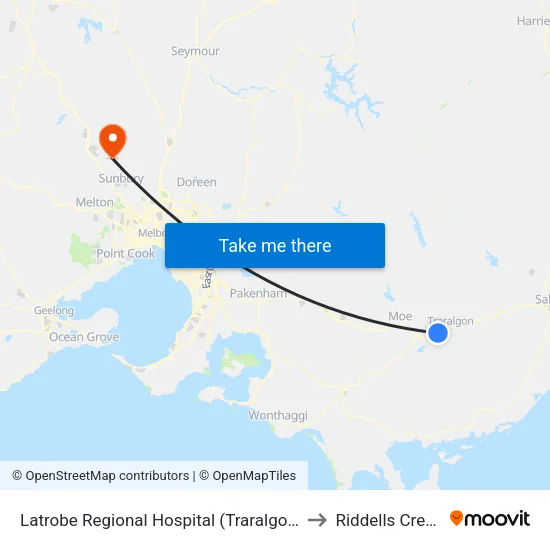 Latrobe Regional Hospital to Riddells Creek map