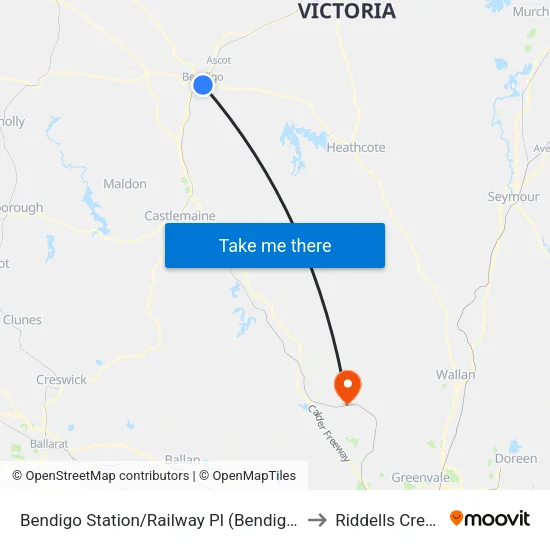Bendigo Station/Railway Pl to Riddells Creek map