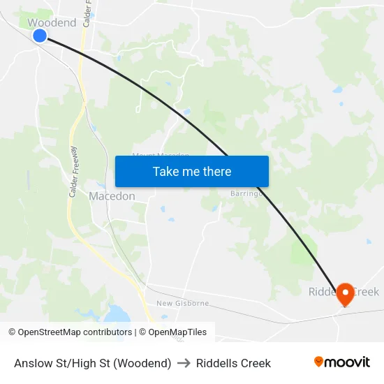 Anslow St/High St to Riddells Creek map