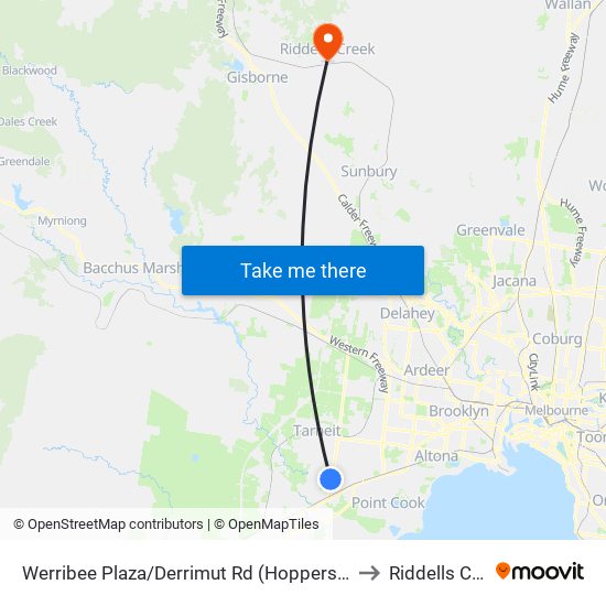 Werribee Plaza/Derrimut Rd (Hoppers Crossing) to Riddells Creek map