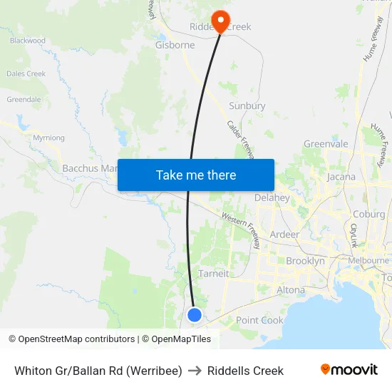 Whiton Gr/Ballan Rd to Riddells Creek map