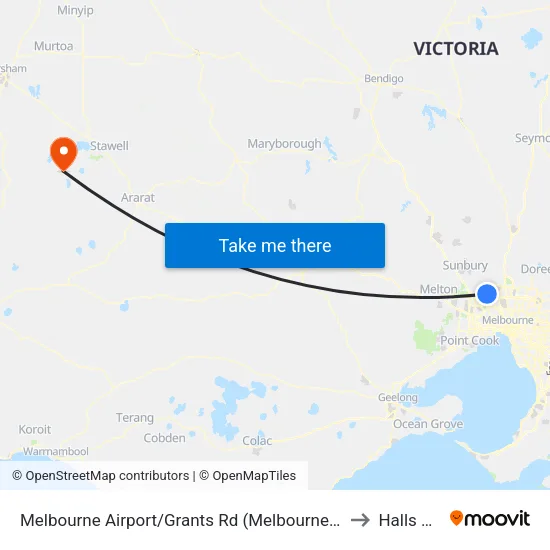 Melbourne Airport/Grants Rd to Halls Gap map