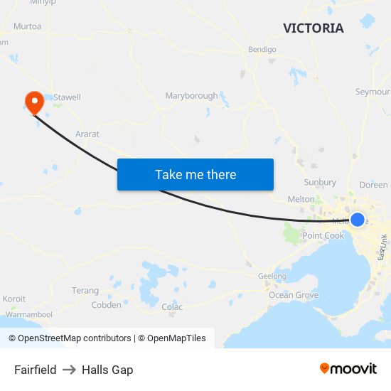 Fairfield to Halls Gap map