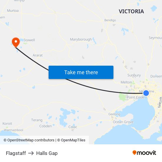 Flagstaff to Halls Gap map