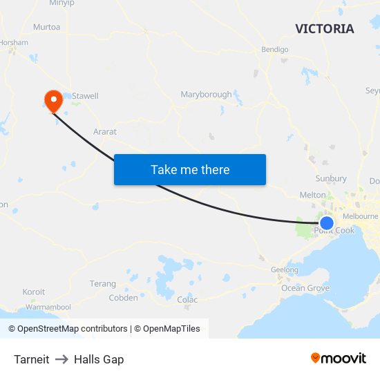 Tarneit to Halls Gap map