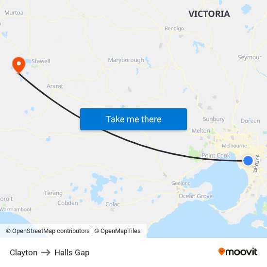 Clayton to Halls Gap map