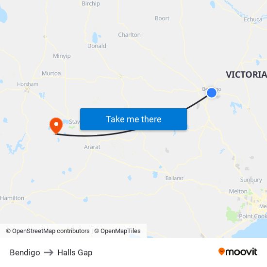 Bendigo to Halls Gap map