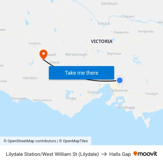 Lilydale Station/West William St to Halls Gap map