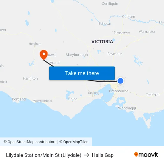 Lilydale Station/Main St to Halls Gap map
