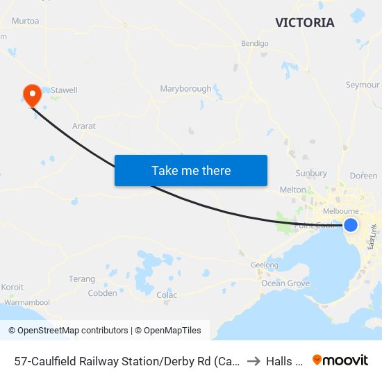 57-Caulfield Railway Station/Derby Rd (Caulfield East) to Halls Gap map