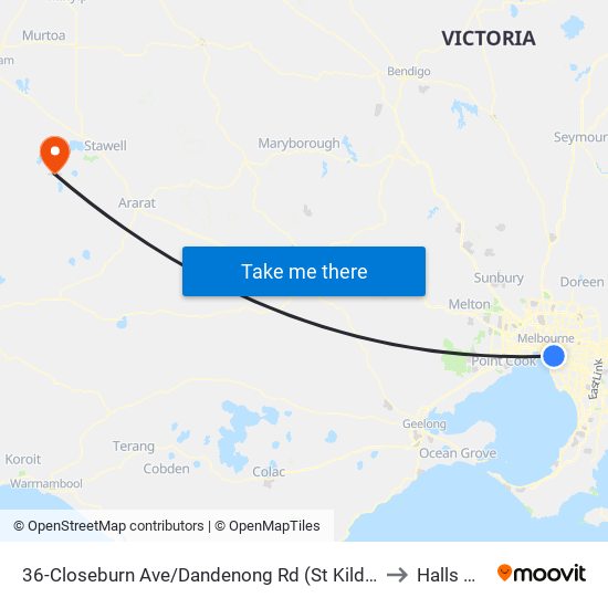 36-Closeburn Ave/Dandenong Rd (St Kilda East) to Halls Gap map