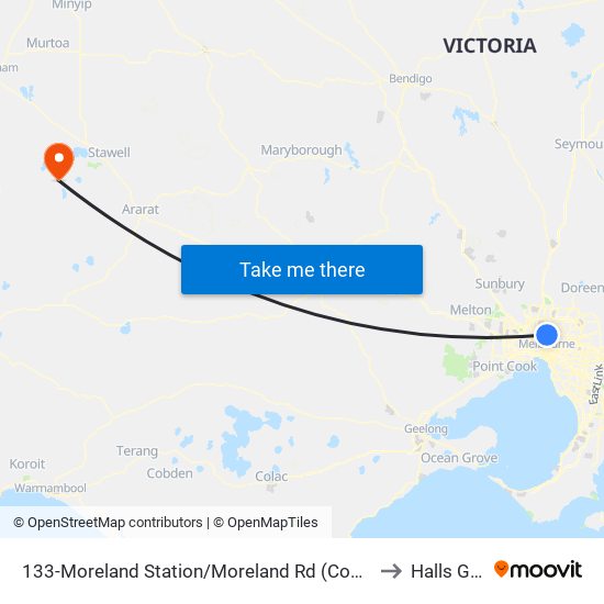 133-Moreland Station/Moreland Rd (Coburg) to Halls Gap map