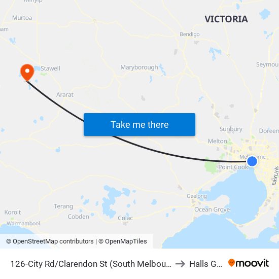 126-City Rd/Clarendon St (South Melbourne) to Halls Gap map