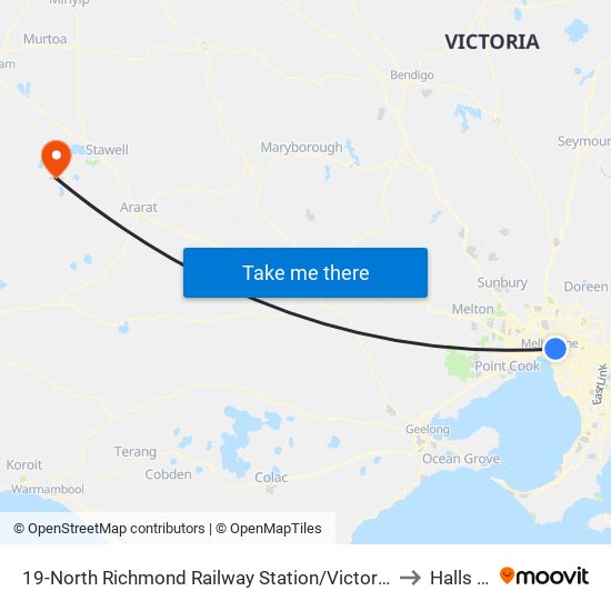 19-North Richmond Railway Station/Victoria St (Richmond) to Halls Gap map