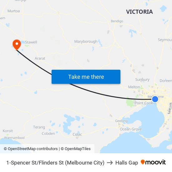1-Spencer St/Flinders St (Melbourne City) to Halls Gap map
