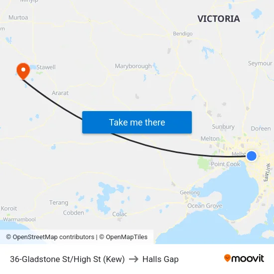 Gladstone St/High St #36 to Halls Gap map