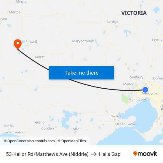 53-Keilor Rd/Matthews Ave (Niddrie) to Halls Gap map