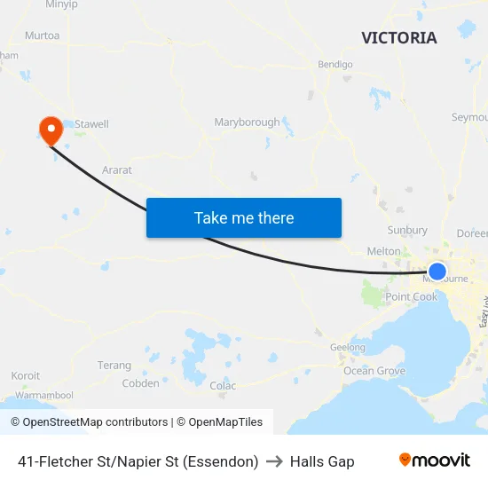 Fletcher St/Napier St #41 to Halls Gap map