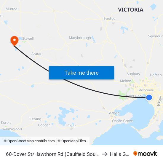60-Dover St/Hawthorn Rd (Caulfield South) to Halls Gap map