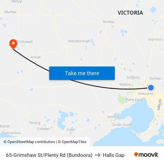 65-Grimshaw St/Plenty Rd (Bundoora) to Halls Gap map