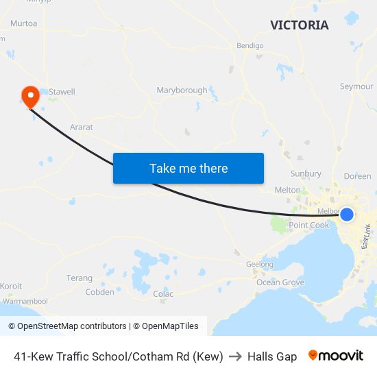 41-Kew Traffic School/Cotham Rd (Kew) to Halls Gap map