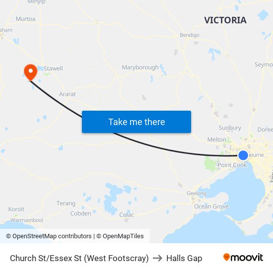 Church St/Essex St (West Footscray) to Halls Gap map