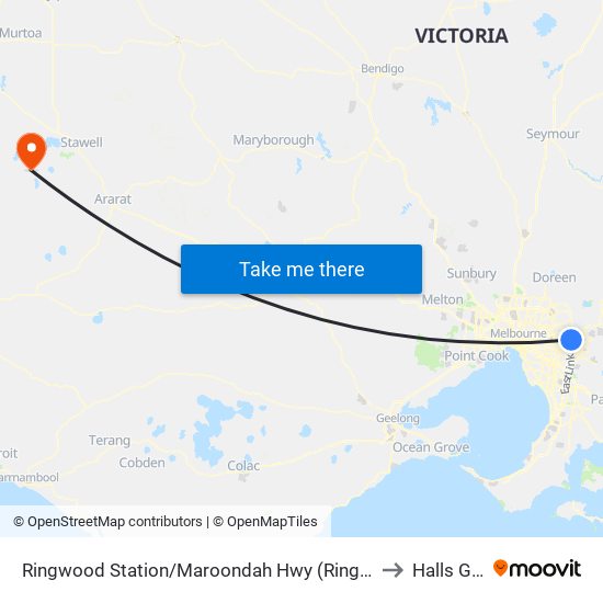 Ringwood Station/Maroondah Hwy (Ringwood) to Halls Gap map