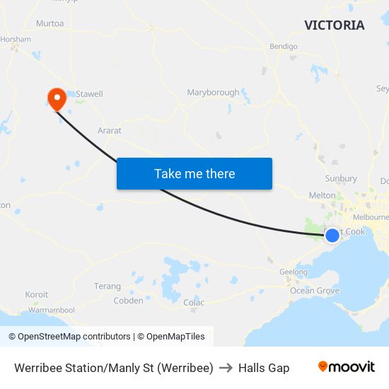 Werribee Station/Manly St (Werribee) to Halls Gap map