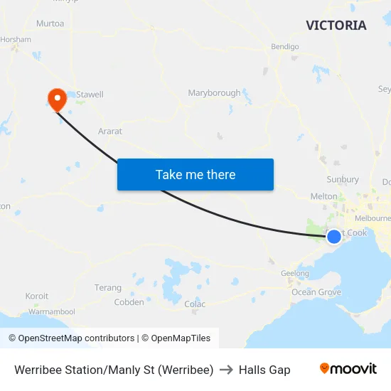 Werribee Station/Manly St to Halls Gap map