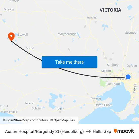 Austin Hospital/Burgundy St to Halls Gap map