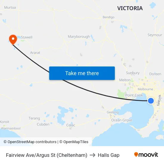 Fairview Ave/Argus St to Halls Gap map