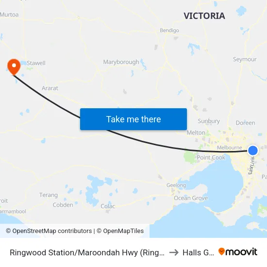 Ringwood Station/Maroondah Hwy to Halls Gap map