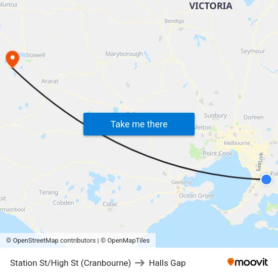 Station St/High St to Halls Gap map