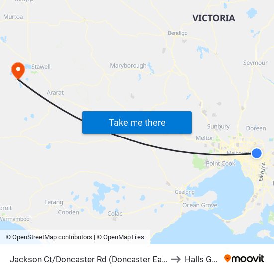 Jackson Ct/Doncaster Rd (Doncaster East) to Halls Gap map