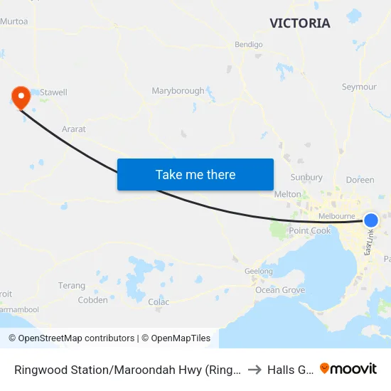 Ringwood Station/Maroondah Hwy to Halls Gap map