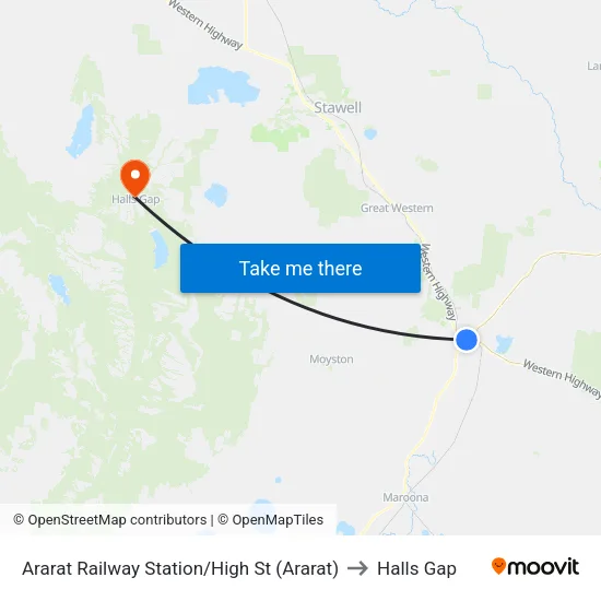 Ararat Railway Station/High St to Halls Gap map