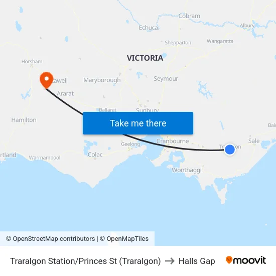 Traralgon Station/Princes St to Halls Gap map