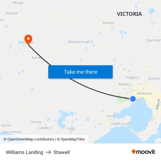 Williams Landing to Stawell map
