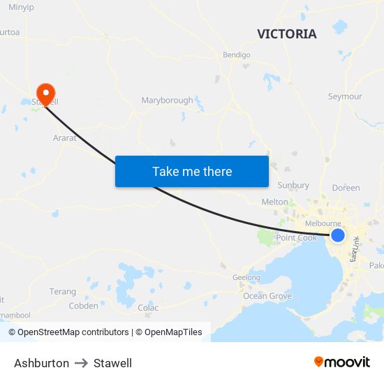 Ashburton to Stawell map