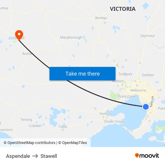 Aspendale to Stawell map