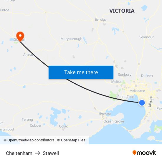 Cheltenham to Stawell map