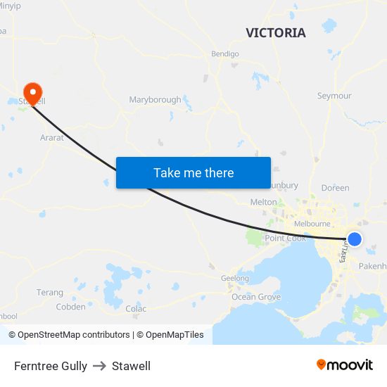 Ferntree Gully to Stawell map