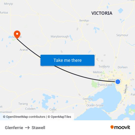 Glenferrie to Stawell map