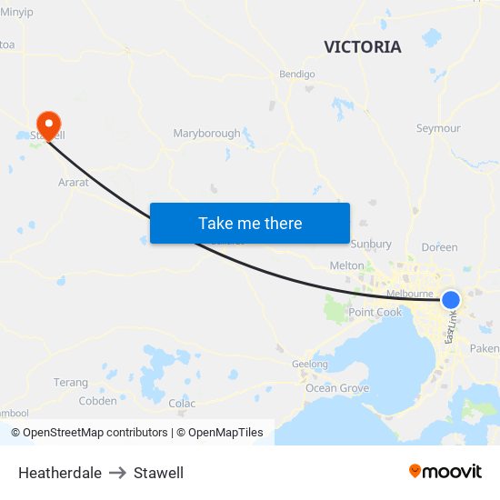 Heatherdale to Stawell map