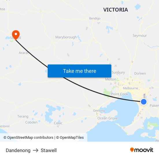 Dandenong to Stawell map