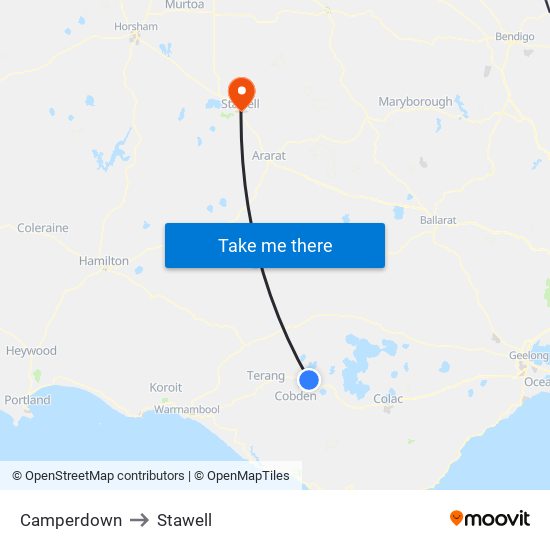 Camperdown to Stawell map