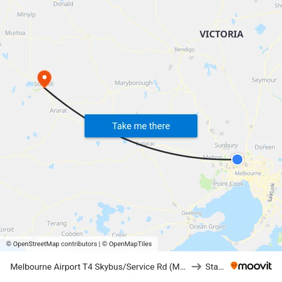 Melbourne Airport T4 Skybus/Service Rd to Stawell map