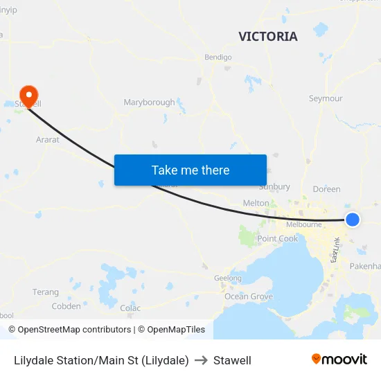 Lilydale Station/Main St to Stawell map